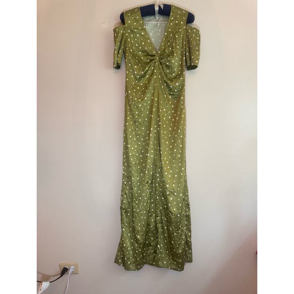 GANNI GREEN LONG POLKA DOT DRESS size  34 (US XS) - Picture 9 of 11